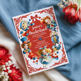 Elegant Alice in ONEDERLAND Cute 1st Birthday Inbjudningar