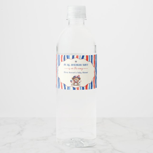 Elegant All American baby 4 juli Babyshower Vattenflaskor Etikett (Framsida)