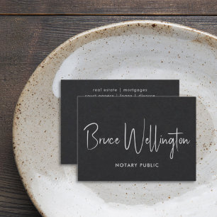 Elegant All Black Namnteckning skript Notary Attor Visitkort