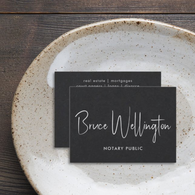 Elegant All Black Namnteckning skript Notary Attor Visitkort (Skapare uppladdad)