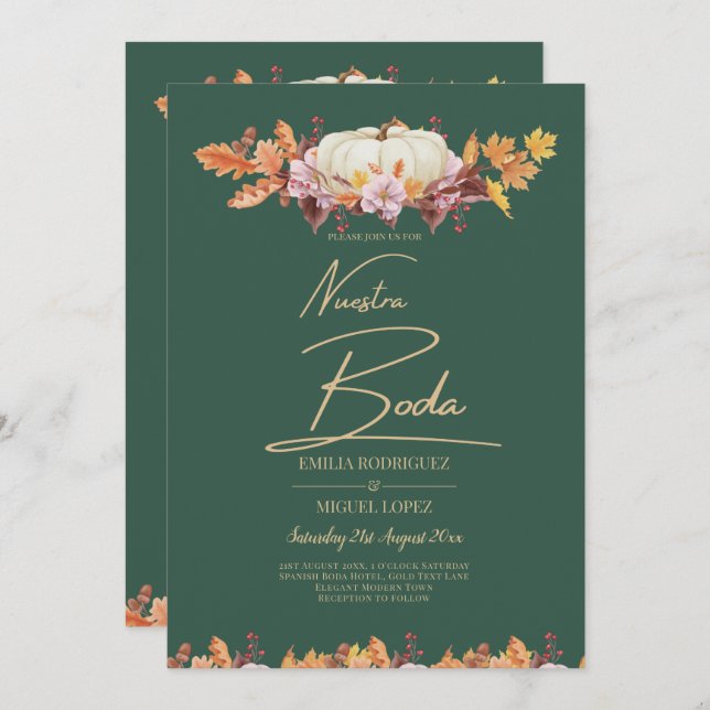 ELEGANT All-in-1-fallpumpen Grönt Guld Bröllop Inbjudningar (Fram/baksida)