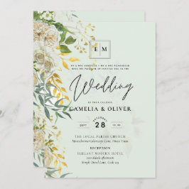 Elegant All-in-1 Vit ros Botanical Bröllop Inv Inbjudningar