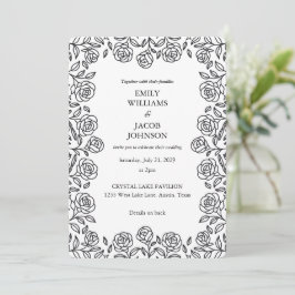 Elegant All in One Floral Black & White Wedding Inbjudningar