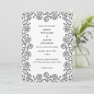Elegant All in One Floral Black & White Wedding Inbjudningar