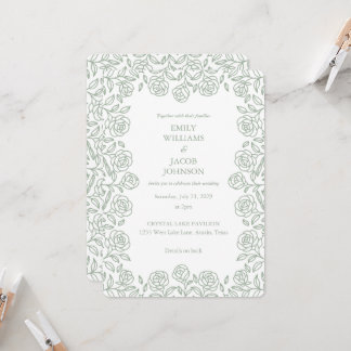 Elegant All in One Floral Sage & White Wedding Inbjudningar