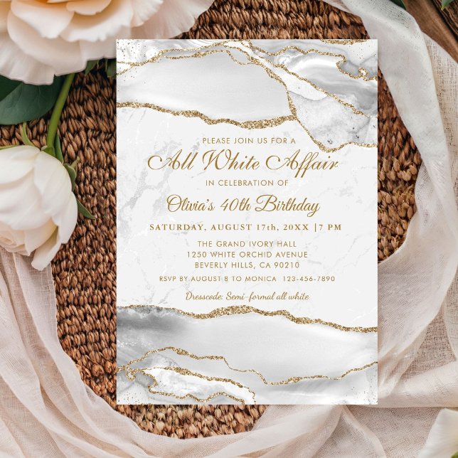 Elegant All White Affair Birthday Party Inbjudningar (Elegant All white Affair Birthday party invitation)