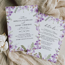 Elegant alla i ett Rustic Lilac Flowers Bröllop Inbjudningar