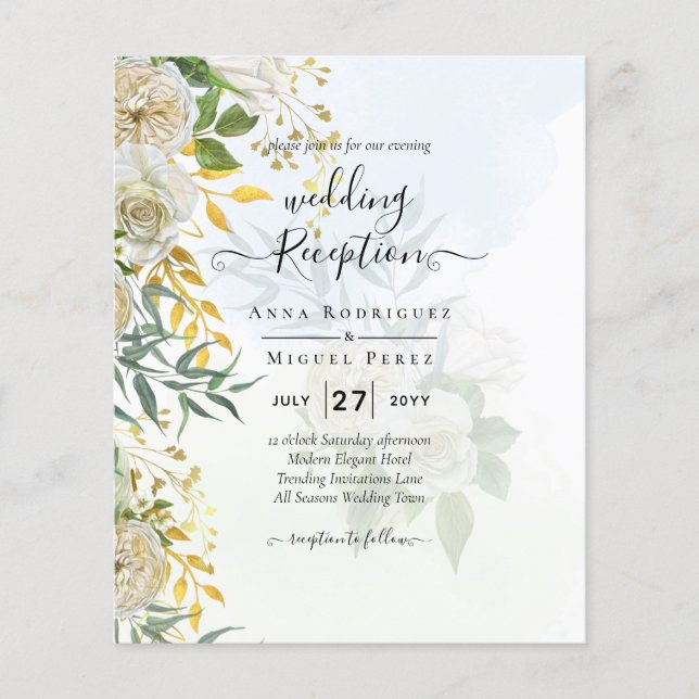 Elegant Allt-i-1 Vit ros Botaniska Bröllop Flygblad (Framsidan)