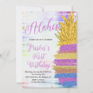 Elegant Aloha Lila Rainbow Pineapple Birthday Inbjudningar