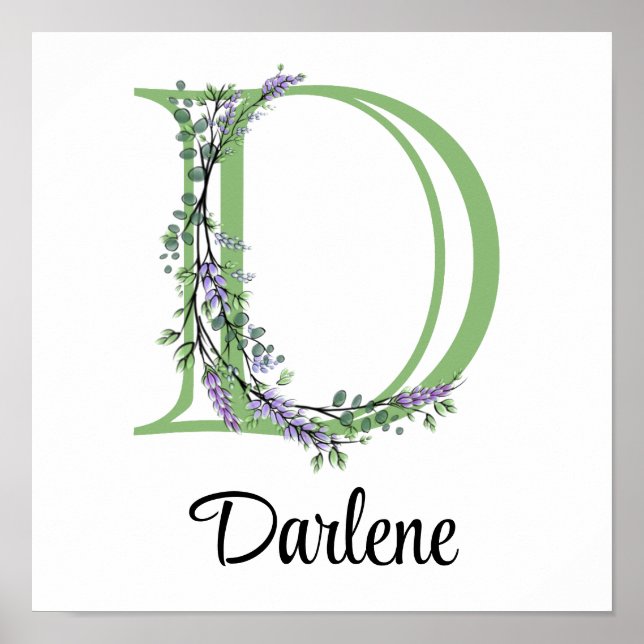 Elegant alphabet brev D Lavender Eucalyptus Poster (Framsidan)