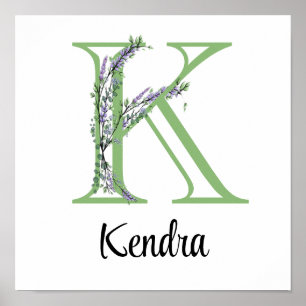 Elegant alphabet brev K Lavender Eucalyptus Poster