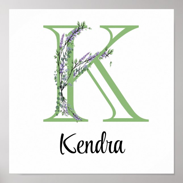 Elegant alphabet brev K Lavender Eucalyptus Poster (Framsidan)