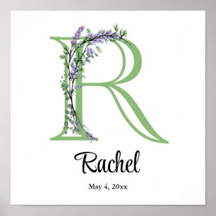 Elegant alphabet brev R Lavender Eucalyptus Poster