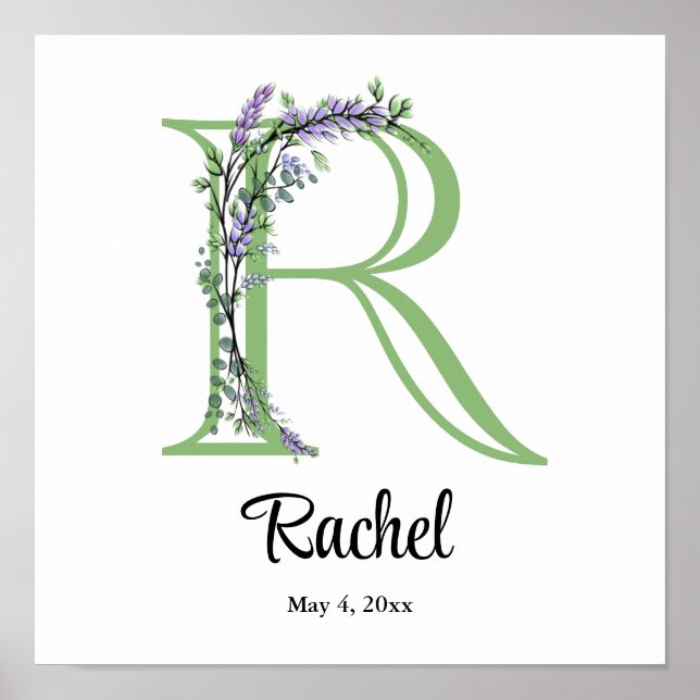 Elegant alphabet brev R Lavender Eucalyptus Poster (Framsidan)