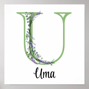 Elegant alphabet brev U Lavender Eucalyptus Poster