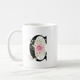Elegant Alphabet Coffee Cup with Pink Rose Design Kaffemugg