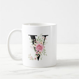 Elegant Alphabet Coffee Cup with Pink Rose Design Kaffemugg