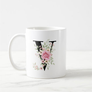 Elegant Alphabet Coffee Cup with Pink Rose Design Kaffemugg