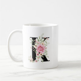 Elegant Alphabet Coffee Cup with Pink Rose Design Kaffemugg