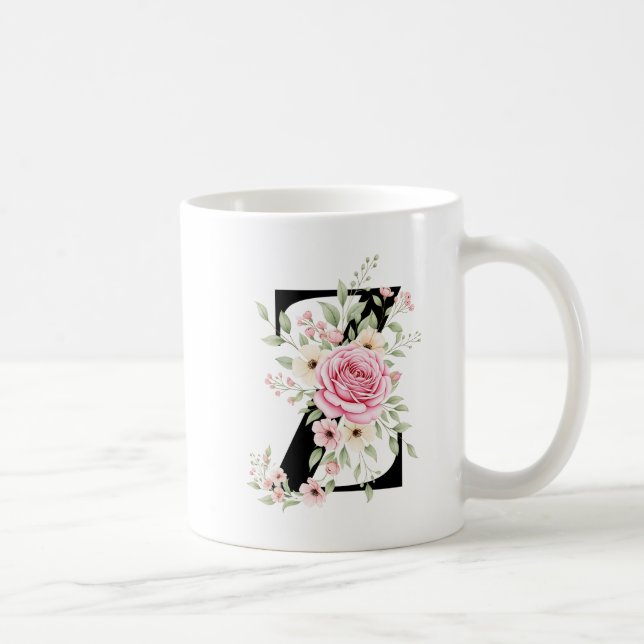 Elegant Alphabet Coffee Cup with Pink Rose Design Kaffemugg (Höger)
