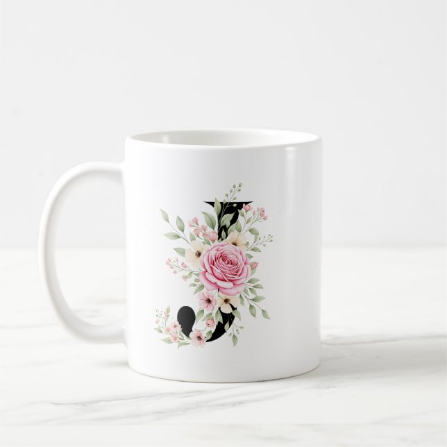 Elegant Alphabet Coffee Cup with Pink Rose Design Kaffemugg (Vänster)