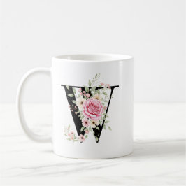 Elegant Alphabet Coffee Cup with Pink Rose Design Kaffemugg