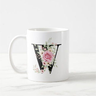 Elegant Alphabet Coffee Cup with Pink Rose Design Kaffemugg