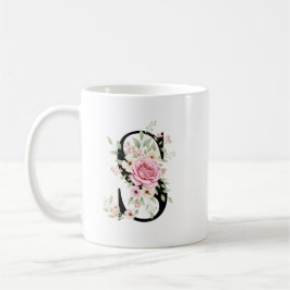 Elegant Alphabet Coffee Cup with Pink Rose Design Kaffemugg
