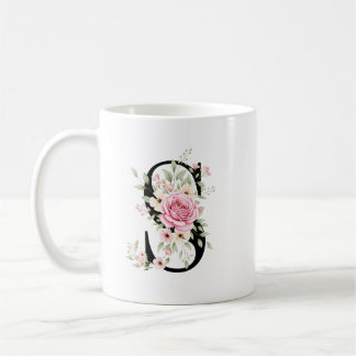 Elegant Alphabet Coffee Cup with Pink Rose Design Kaffemugg