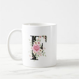 Elegant Alphabet Coffee Cup with Pink Rose Design Kaffemugg
