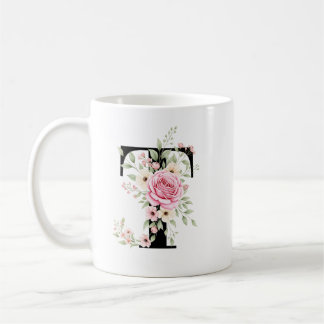 Elegant Alphabet Coffee Cup with Pink Rose Design Kaffemugg