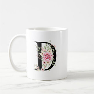 Elegant Alphabet Coffee Cup with Pink Rose Design Kaffemugg