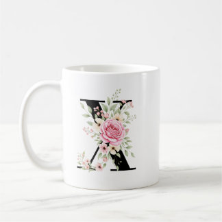 Elegant Alphabet Coffee Cup with Pink Rose Design Kaffemugg