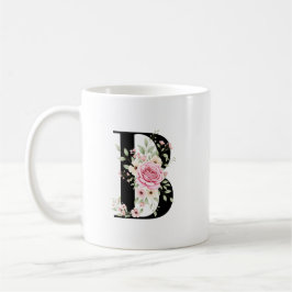 Elegant Alphabet Coffee Cup with Pink Rose Design Kaffemugg