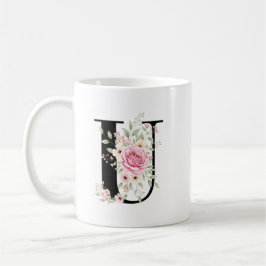 Elegant Alphabet Coffee Cup with Pink Rose Design Kaffemugg