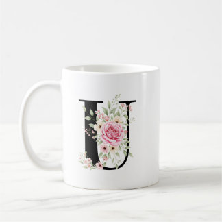 Elegant Alphabet Coffee Cup with Pink Rose Design Kaffemugg
