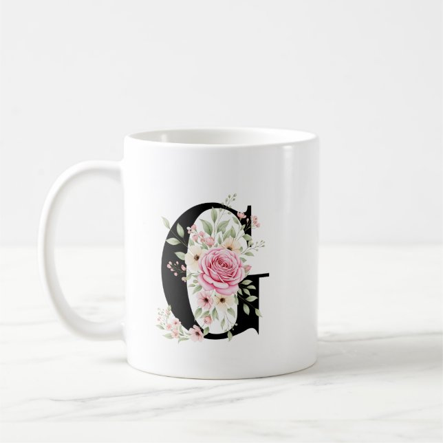 Elegant Alphabet Coffee Cup with Pink Rose Design Kaffemugg (Vänster)