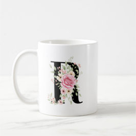 Elegant Alphabet Coffee Cup with Pink Rose Design Kaffemugg