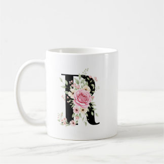 Elegant Alphabet Coffee Cup with Pink Rose Design Kaffemugg