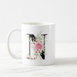 Elegant Alphabet Coffee Cup with Pink Rose Design Kaffemugg