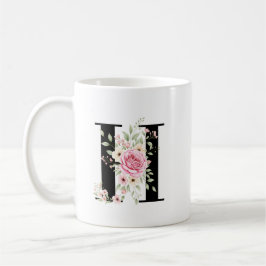 Elegant Alphabet Coffee Cup with Pink Rose Design Kaffemugg