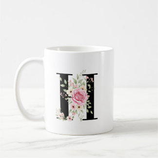 Elegant Alphabet Coffee Cup with Pink Rose Design Kaffemugg