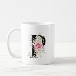 Elegant Alphabet Coffee Cup with Pink Rose Design Kaffemugg