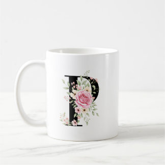 Elegant Alphabet Coffee Cup with Pink Rose Design Kaffemugg