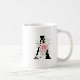 Elegant Alphabet Coffee Cup with Pink Rose Design Kaffemugg