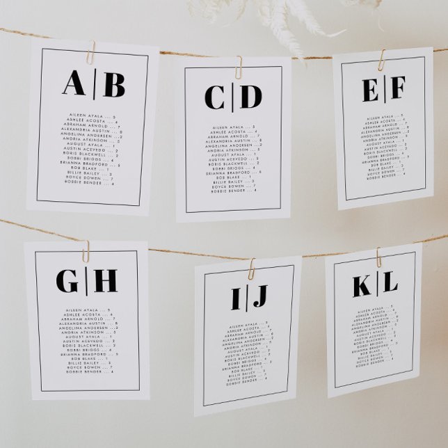 Elegant Alphabetical Seating Chart Cards Bordsnummer (Skapare uppladdad)
