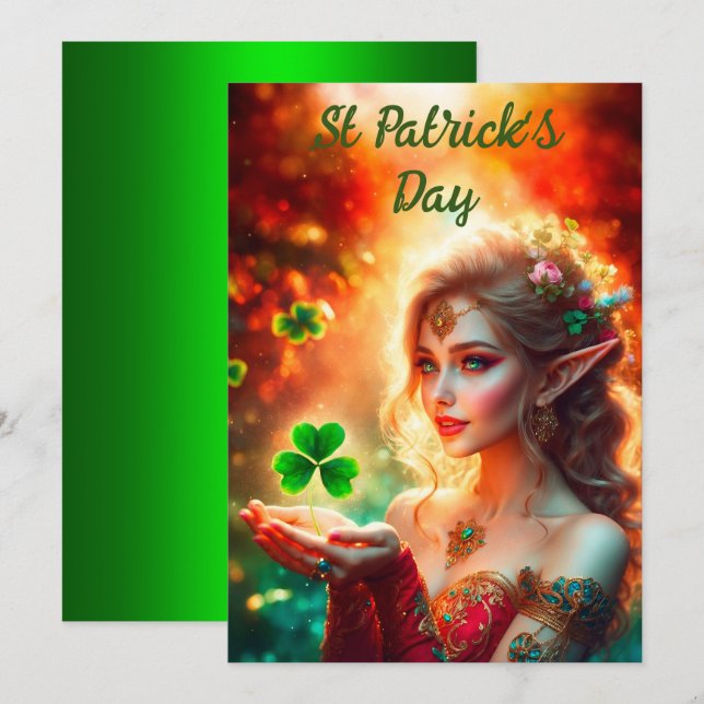Elegant alv flicka St Patrick's Day blommande sols Julkort (Fram/baksida)