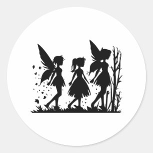 Elegant Älvors Silhouette i Monochrome Runt Klistermärke