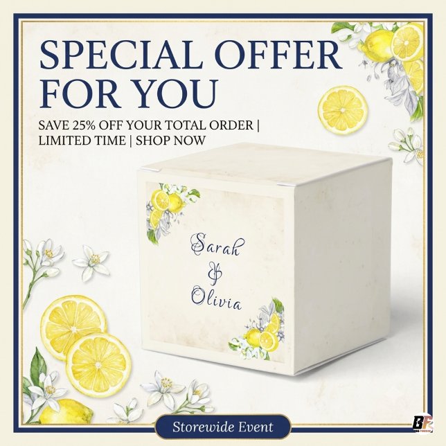Elegant Amalfi Citron & Marin Blommig Bröllop Presentaskar (#partydecor)