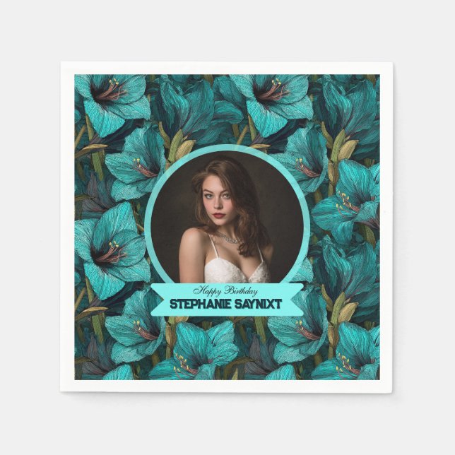 Elegant Amaryllis Glad födelsedag Vacker Pappersservett (Framsidan)